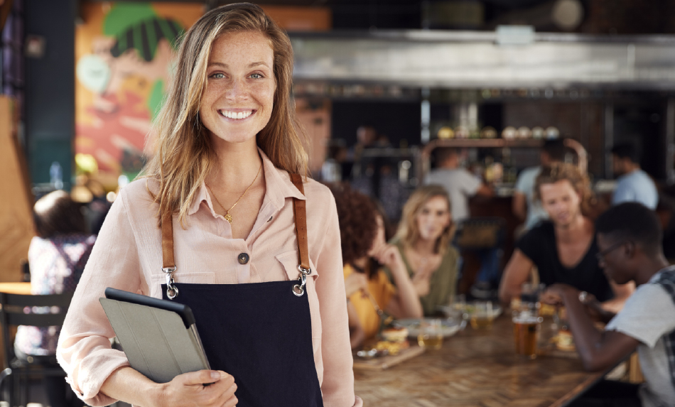 Woman smiling in restaurant