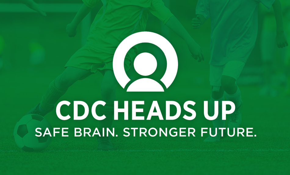 CDC Heads Up logo, kids playing soccer in the background.