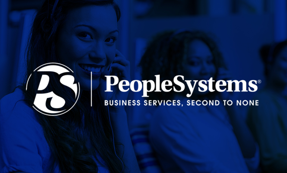 PeopleSystems logo with women wearing headsets in the background.